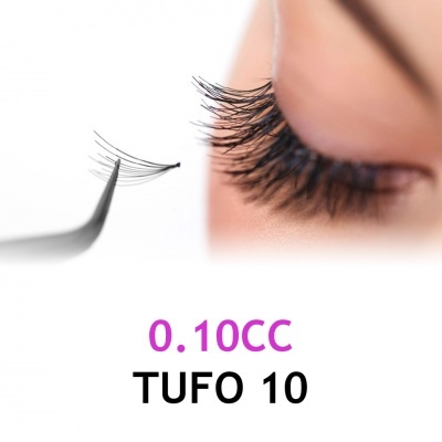 Pestanas artificiais pretas com pinça e texto 0.10CC TUFO 10