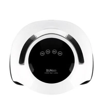 Lâmpada para unhas SUN LED branca e preta com botões para temporizador no topo.
