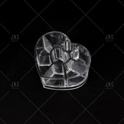 Organizador acrílico transparente em forma de coração com divisórias