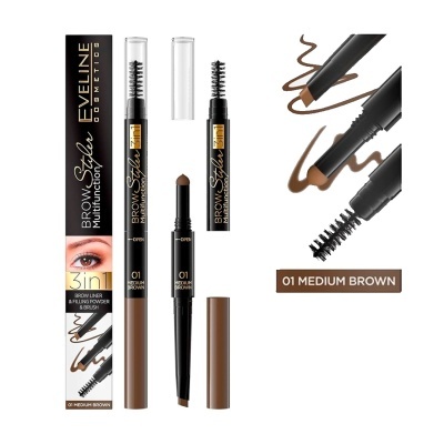 Eveline Cosmetics Brow Styler - Lápis para Sobrancelhas 3 em 1 - 01 - Medium Brown | Ref.965841