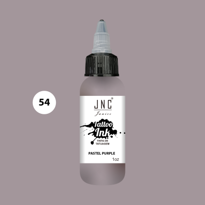 Frasco de tinta para tatuagem JNC cor Pastel Purple com rótulo branco e detalhe preto