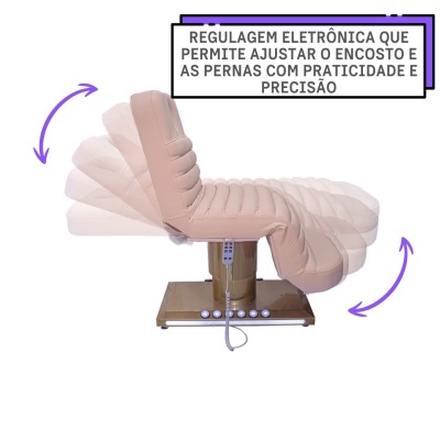 Cadeira elétrica reclinável bege com base dourada e controle remoto
