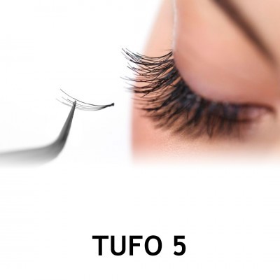 Pestanas postiças negras com texto TUFO 5