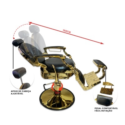 Cadeira de Barbeiro - Dourada Cromada | Ref.864112