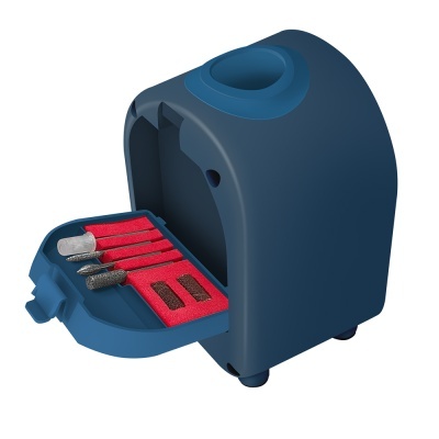 Unidade azul escuro para armazenamento de brocas e acessórios de ferramenta com interior vermelho