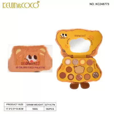 Paleta de maquilhagem KEVIN&COCO 12 COLORS FACE PALETTE com estojo de pêlo e 12 cores