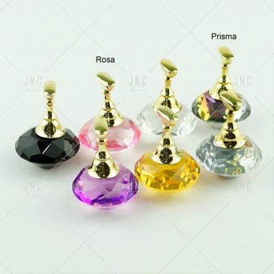 Seis discos de cristal coloridos com suporte dourado