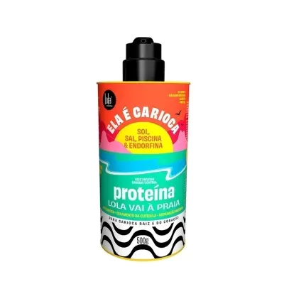 frasco de produto capilar proteina Lola vai à praia colorido com doseador
