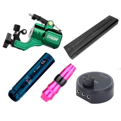 Conjunto de peças para máquina de tatuagem de várias cores com régua e controlador