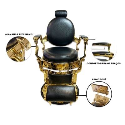 Cadeira de Barbeiro - Dourada Cromada | Ref.864112