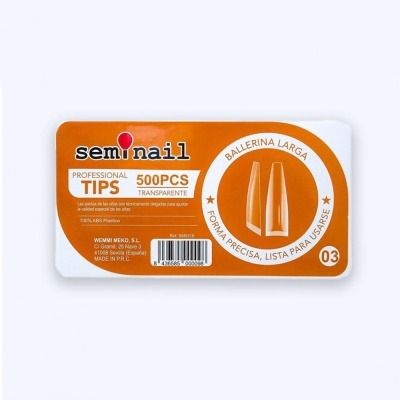 Tips Semi Nail - Bailarina Longa Transparente - 500 unidades | Ref.SM9316