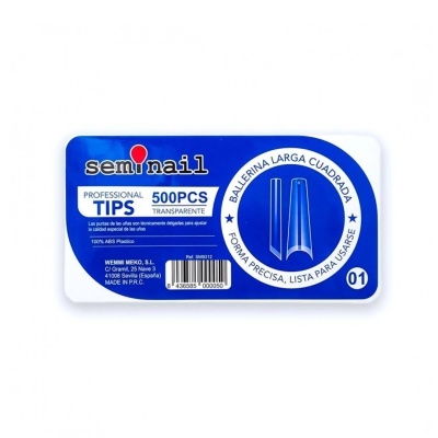 Tips Semi Nail - Bailarina comprida quadrada Transparente - 500 unidades | Ref.SM9312
