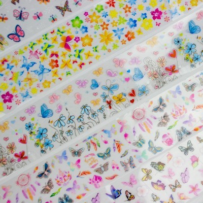 Tiras de autocolantes transparentes com borboletas e flores coloridas