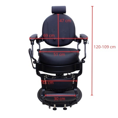 Cadeira de escritório preta com medições em centímetros