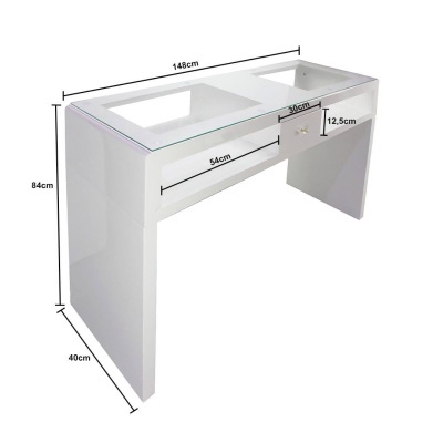 Móvel branco para casa de banho com duas cubas e tampo em vidro