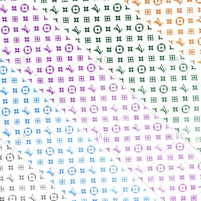 Tecido com padrão repetitivo colorido da marca Louis Vuitton