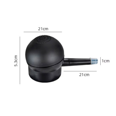 Produto plástico preto formato esfera com cilindro e tampa transparente