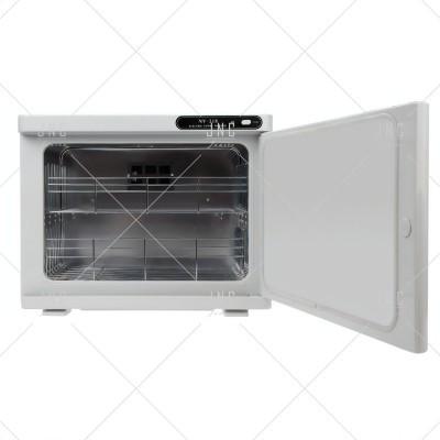 Forno elétrico branco de bancada com porta aberta e painel digital