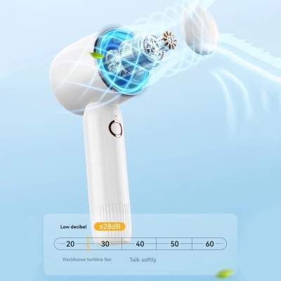 Dispositivo de limpeza facial elétrico branco com motor visível e indicação de baixo ruído ≤28dB