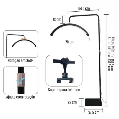 Candeeiro Meia Lua HD-M8X - 3000k~6000k - 476LEDS | Ref.864161
