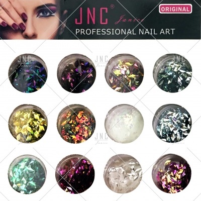 Conjunto JNC Professional Nail Art com 12 recipientes de brilhos coloridos para unhas