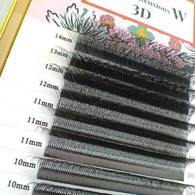 Extensões de pestanas pretas em várias medidas num estojo com ilustrações de flores