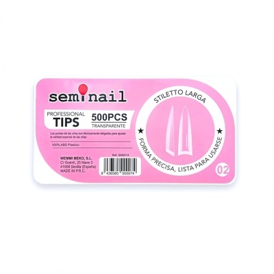 Tips Semi Nail - styletto largo Transparente - 500 unidades | Ref.SM9314