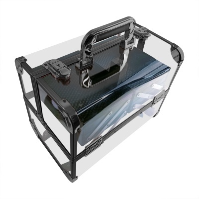 Mala transparente com estrutura preta e pega preta