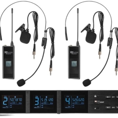 Central 4x Microfones Cabeça/Lapela UHF 100 Canais s/ Fios (PD524C) - Power Dynamics