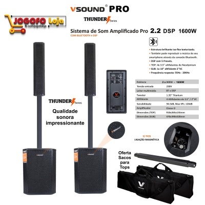 Sistema de Som Amplificado Thunder Pro 2.2 1600W DSP VSOUND Pro