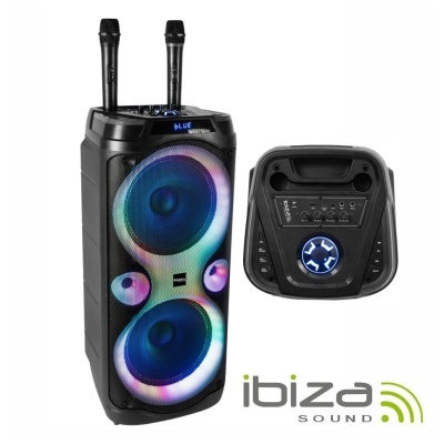 Coluna Amplificada 2x10" 1000W USB/AUX/BT LED TWS IBIZA