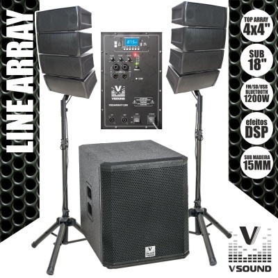 Sistema LINE-ARRAY Ativo 8 Colunas 2x4"+SUB 18" 1200W VSOUND