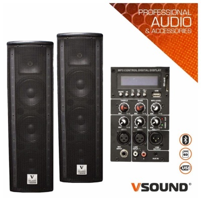 Colunas Ativa+Passiva 3x6.5" 1400W (700W RMS) Suporte + Cabo VSOUND