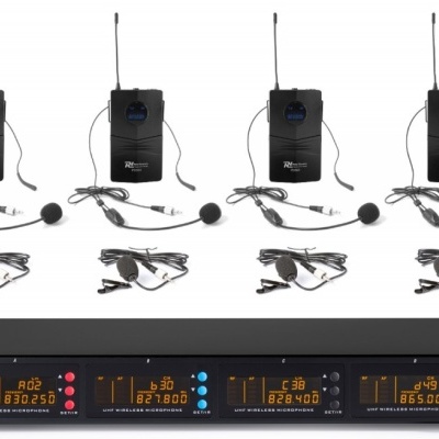 Central 4x Microfones Cabeça/Lapela UHF 50 Canais s/ Fios  - Power Dynamics
