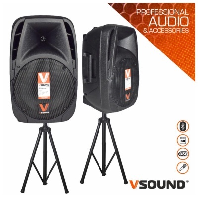 sistema amplificado VSOUND com Coluna Ativa + Passiva 2x15 1000W