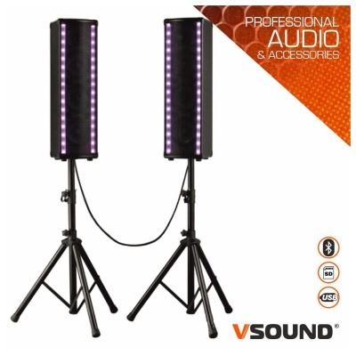 Colunas Ativa+Passiva 3x6.5" 1400W (700W RMS) Suporte + Cabo VSOUND