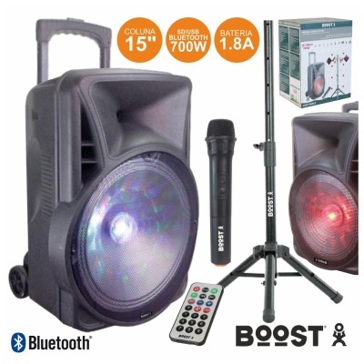 Coluna Amplificada 15" 700W USB/BT/SD Tripé + Micro sem fio