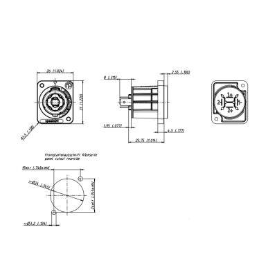 Ficha painel speakon macho 4 polos - NEUTRIK