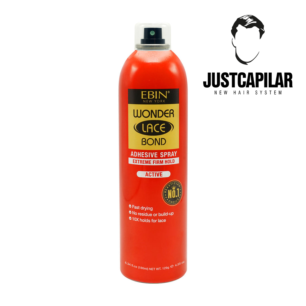 Adesivo em spray Ebin Active Wonder lace bond fixação extrema 180ml Spray adesivo em lata vermelha EBIN WONDER LACE BOND com tampa transparente