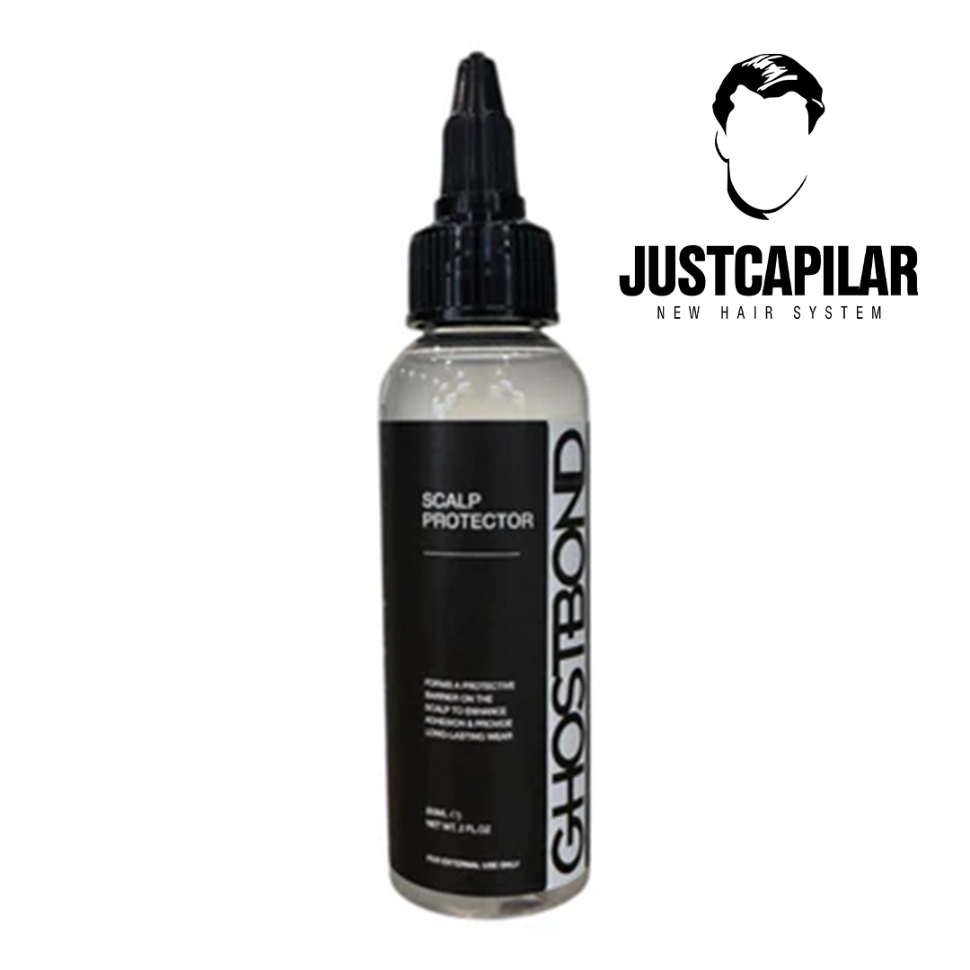 Protetor de Couro Cabeludo GHOSTBOND – Barreira Protetora e Hidratante Pré-Adesão 2oz Frasco de protector de couro cabeludo GHOSTBOND com tampa preta e rótulo preto com texto branco