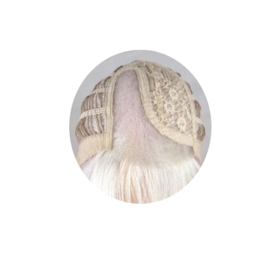 Touca creme de renda e malha para cabelo vista de cima