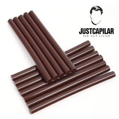 Bastões de cola quente castanhos com logótipo JustCapilar