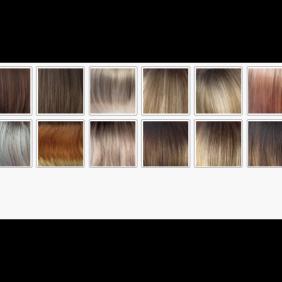 Amostras de diferentes cores e texturas de cabelo em tons variados