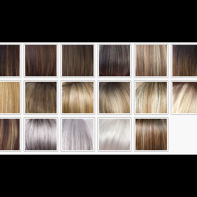 Amostras de cores de cabelo do castanho ao loiro e cinzento