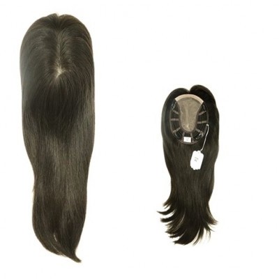 Postiço em cabelo humano, liso, preto natural, Modelo JCTP-18NC