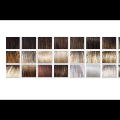 Amostras de cores de cabelo em quadrados.