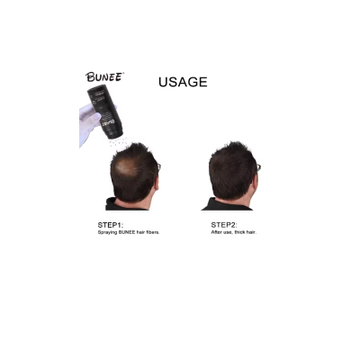 Antes e depois da aplicação do spray BUNEE hair fibers no cabelo