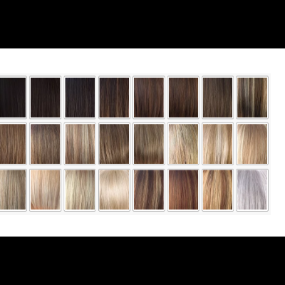 Amostras de cores de cabelo naturais organizadas em quatro filas