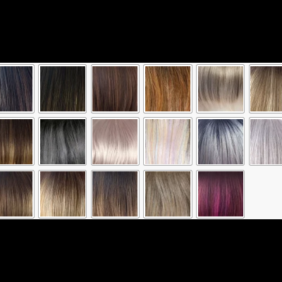 Amostras de cores de cabelo sintético ou natural em quadrados