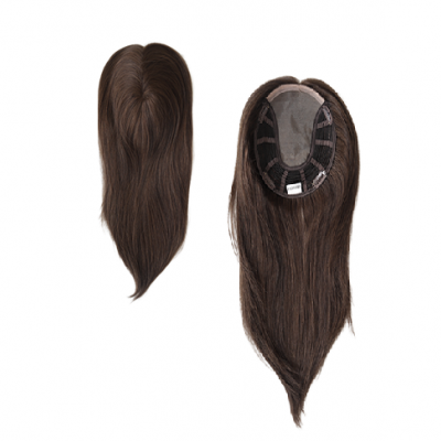 Postiço em cabelo humano, liso, Modelo JCTP18-Café.